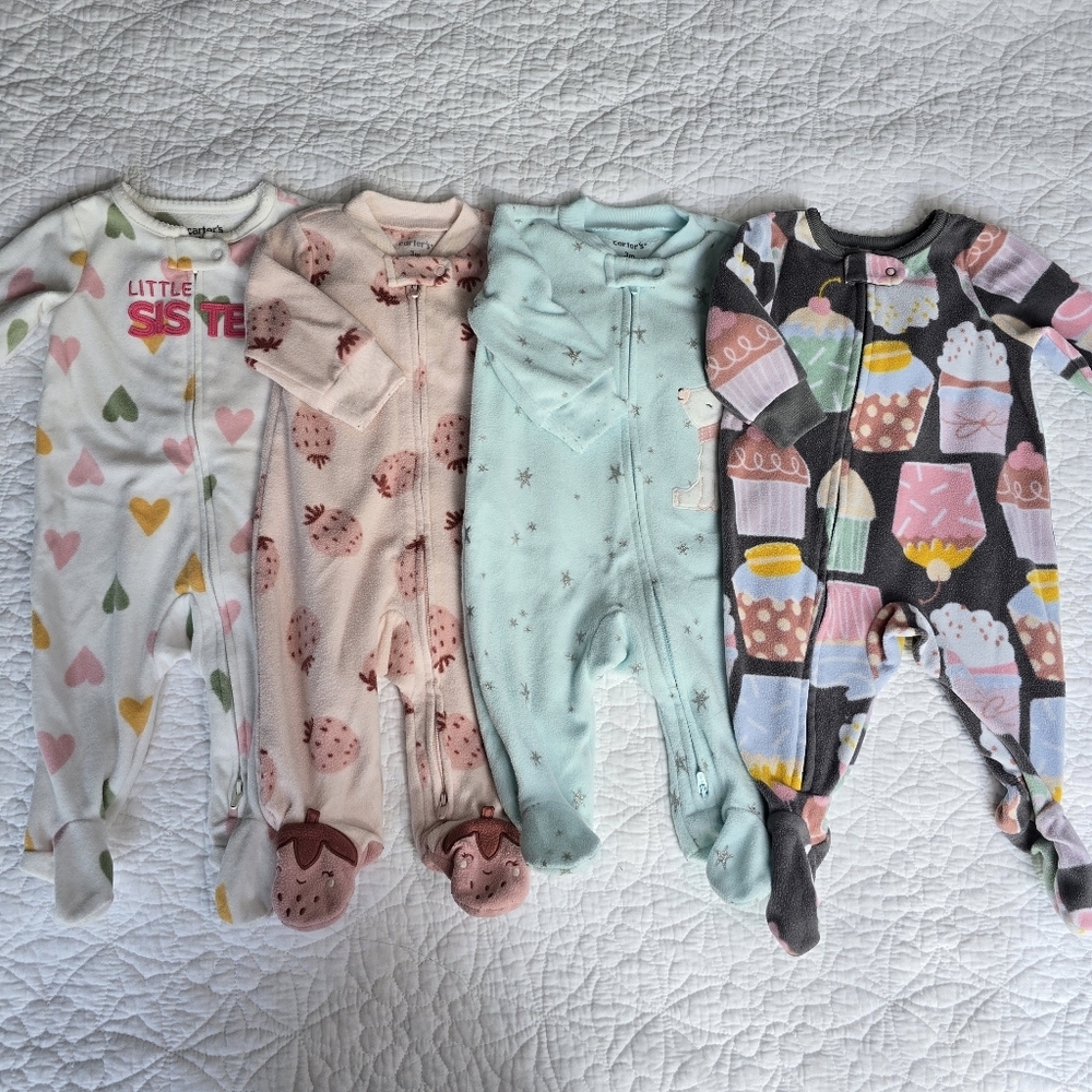 Carter's Fleece Footed Sleeper Pajamas Strawberry Cupcake Lot